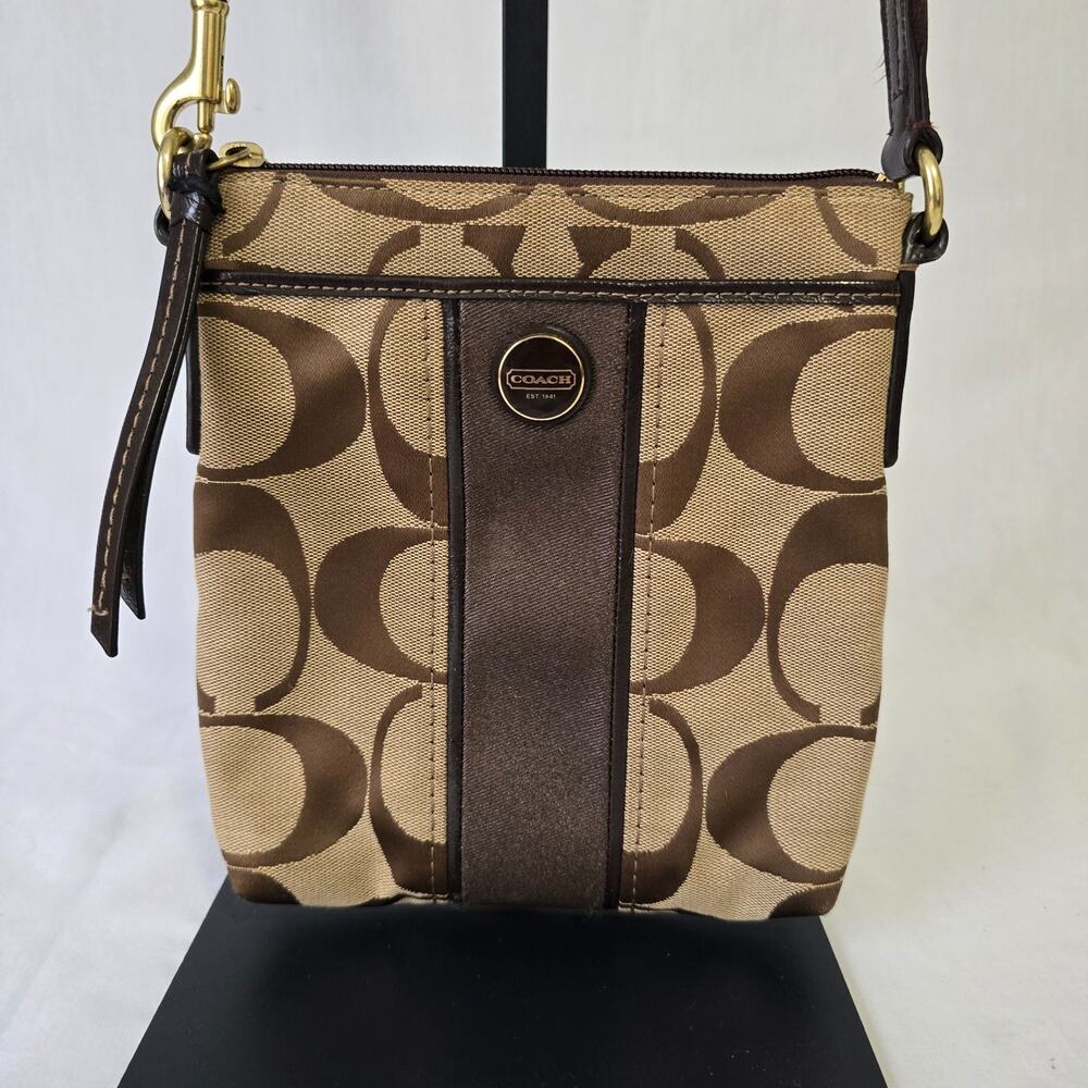 Coach Signature Stripe Swingback Crossbody Bag C Logo Pattern & Central Stripe